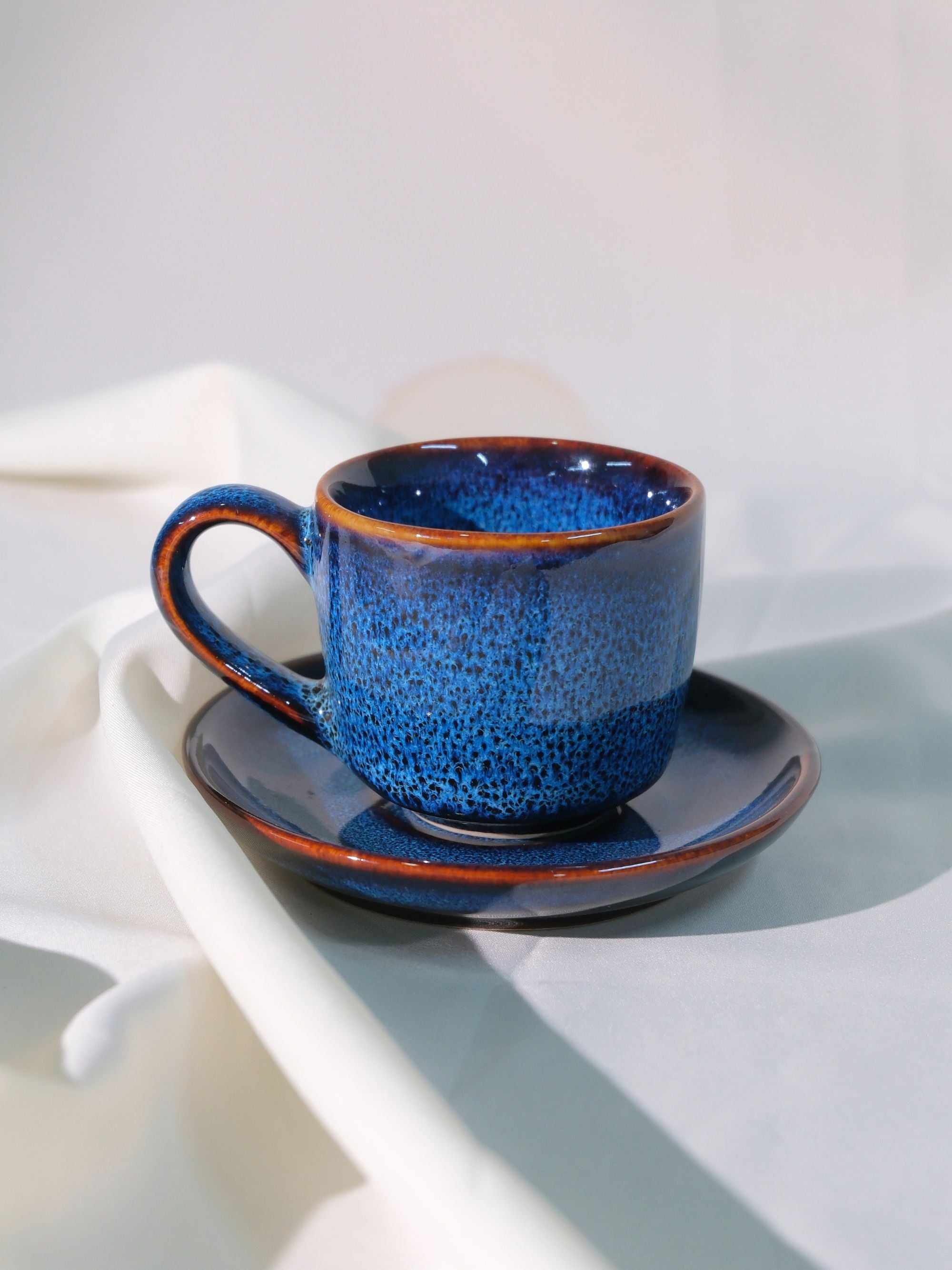 Handmade Ceramic Espresso Cup Set – Set of 3 | Stoneware Espresso Cups & Trays