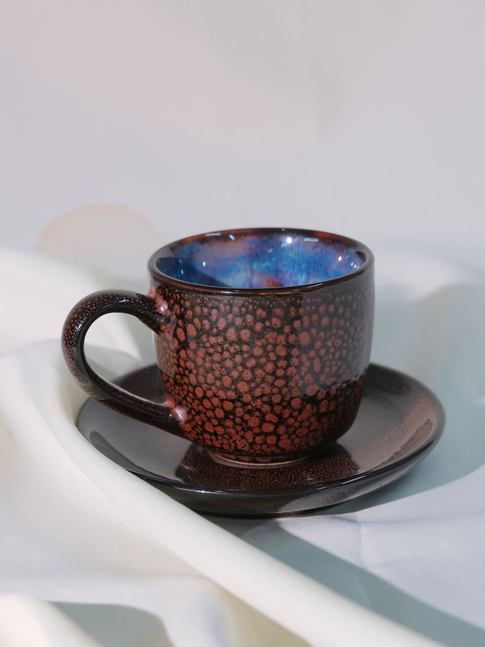 Handmade Ceramic Espresso Cup Set – Set of 3 | Stoneware Espresso Cups & Trays