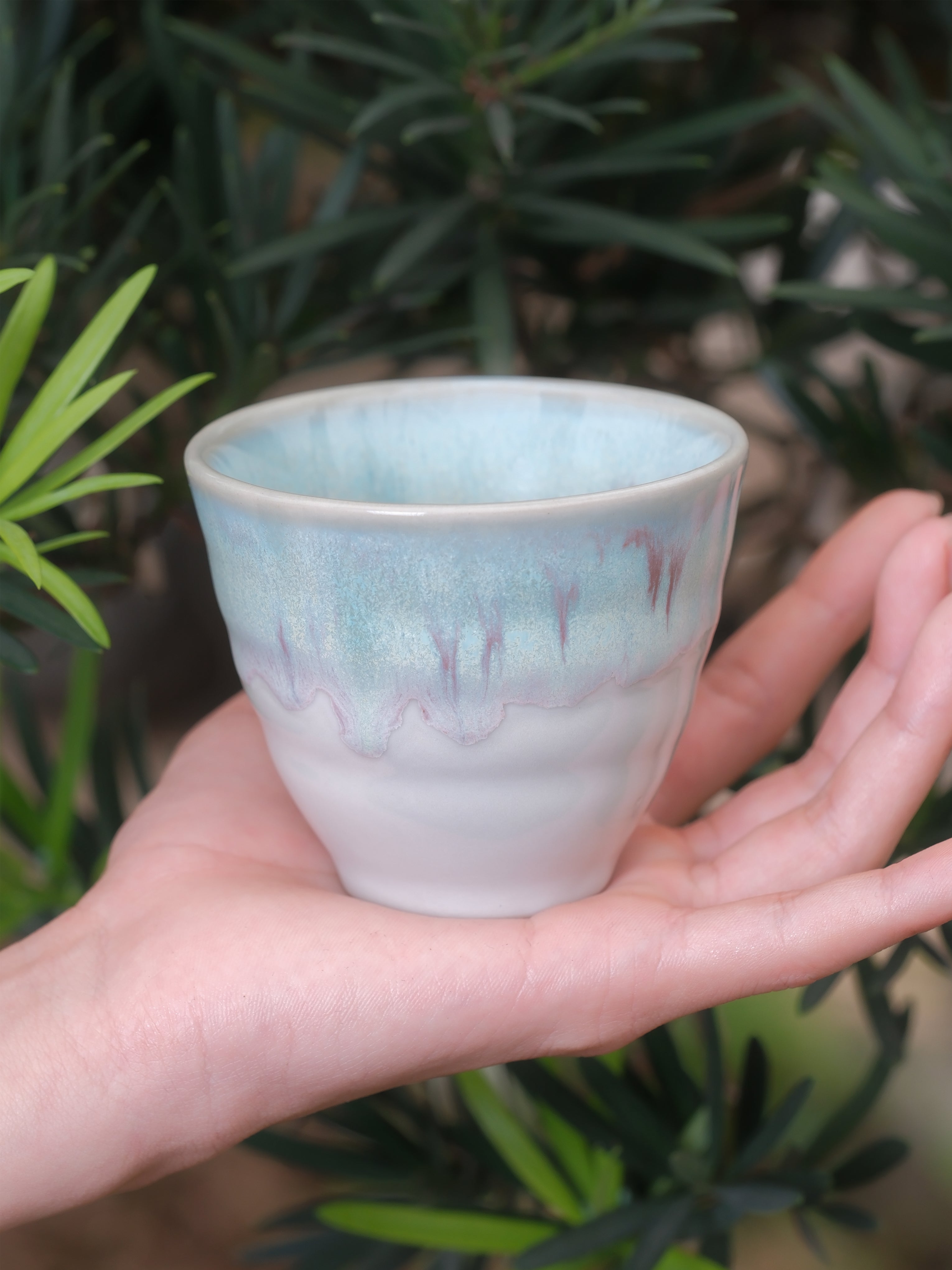 Handmade Ceramic Cup 6 oz – Textured Handleless Coffee Cup