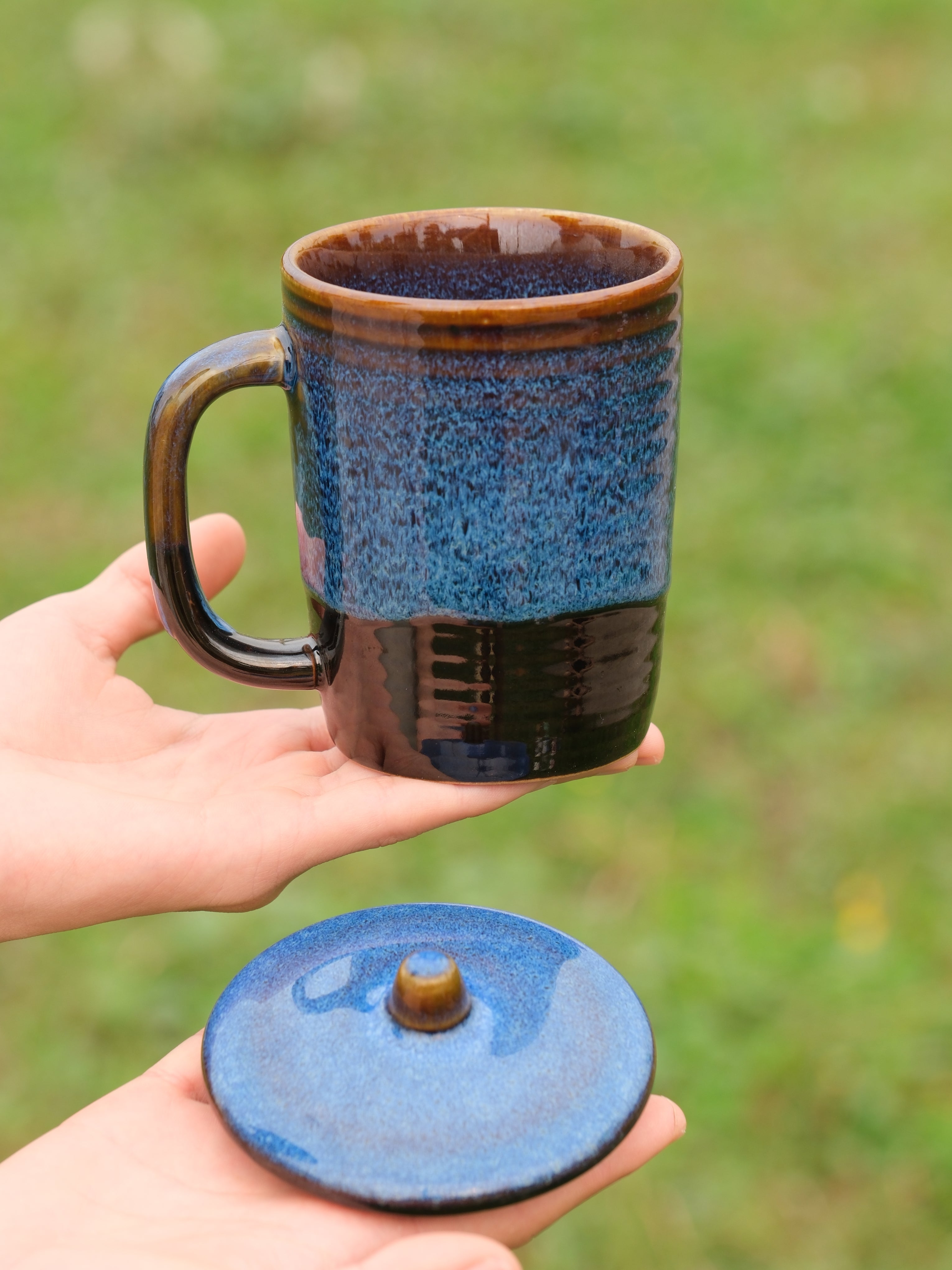 Handmade Ceramic Mug with Lid 12 oz – Coffee Mug with Lid