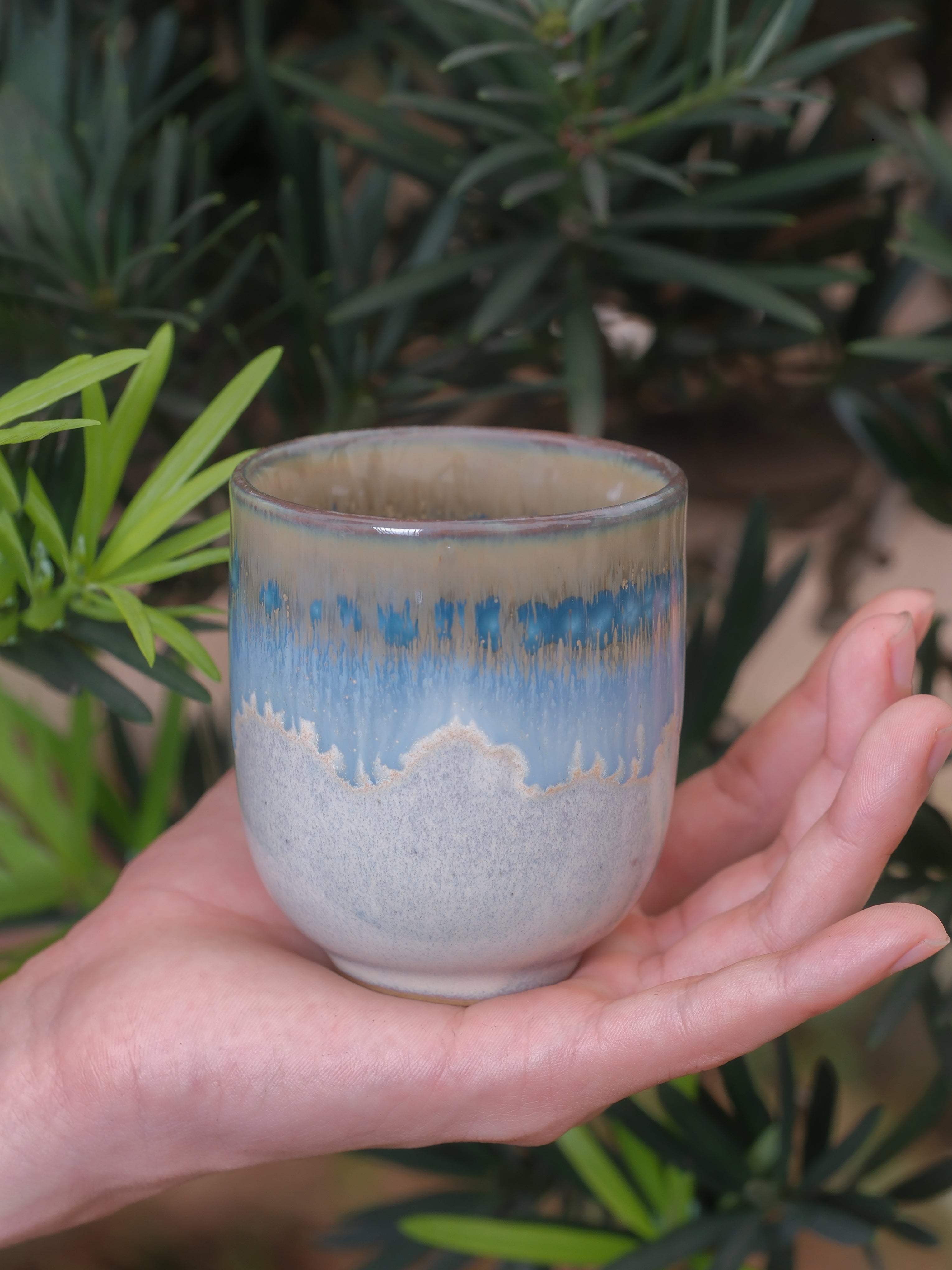 Handmade Ceramic Coffee Cup – Rounded Mug with Natural Drip Glaze