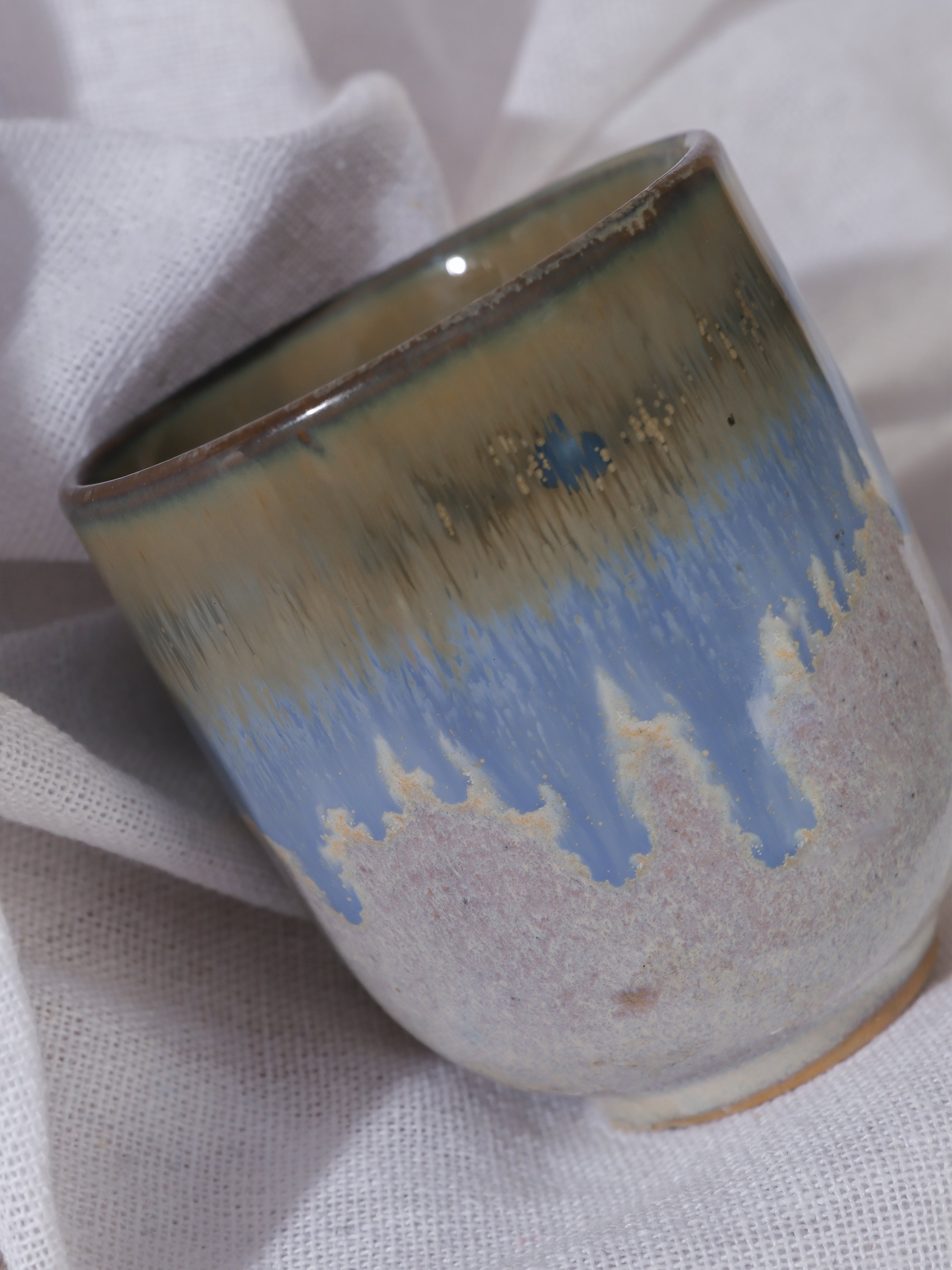Handmade Ceramic Coffee Cup – Rounded Mug with Natural Drip Glaze
